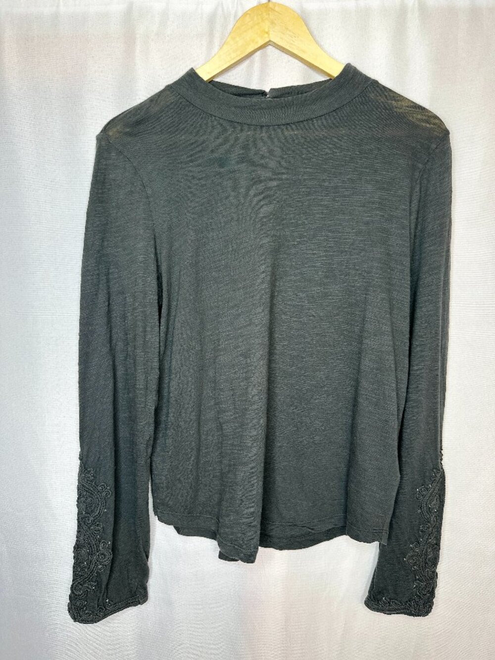 We the Free Hooked on You Embroidered Cuff Mockneck Top, Medium Boho Indie Fairy